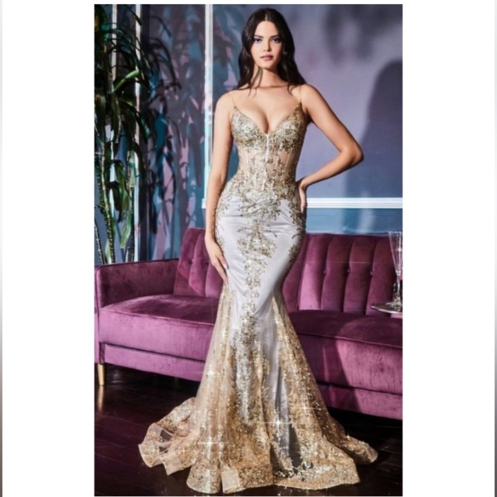Cinderella divine J810 gold sequin dress size 8